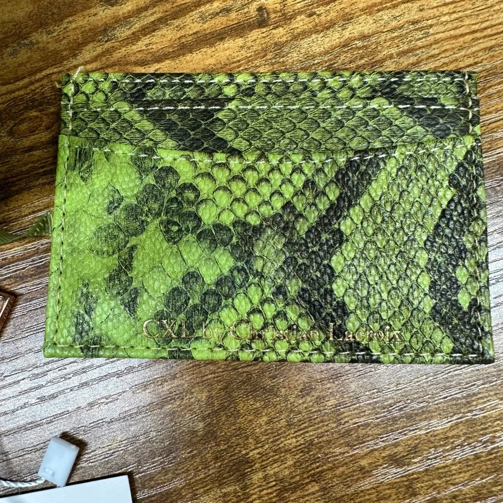 CXL Christian Lacroix Lime Green Viere Python Smooth Zip Around Wallet Card Case